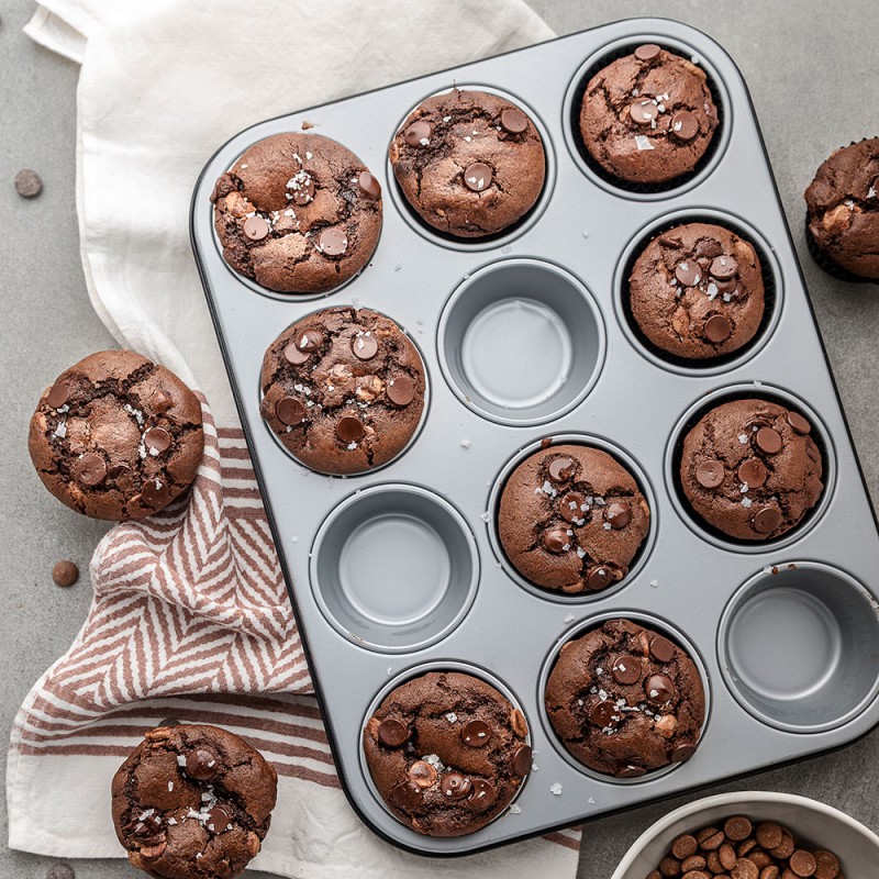 Teglia per muffin in acciaio Tizzy per 12 muffin grandi, antiaderente, 35 x  26,5 cm, stampo per cupcake, stampo per brownie, stampo per torta, stampo  da forno, argento